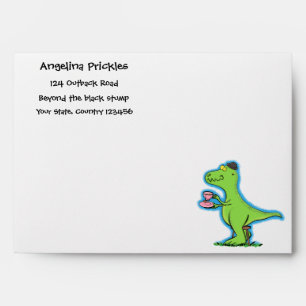 Cute funny green t rex dinosaur cartoon envelope