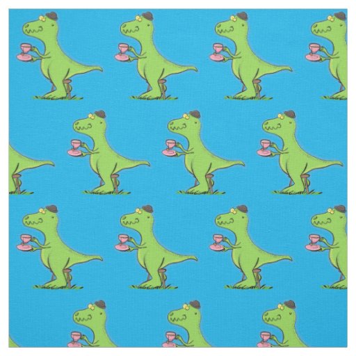Cute funny green t rex dinosaur cartoon fabric