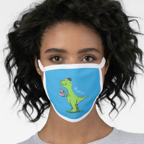 Cute funny green t rex dinosaur cartoon face mask