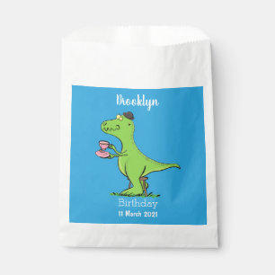 Cute funny green t rex dinosaur cartoon favor bag