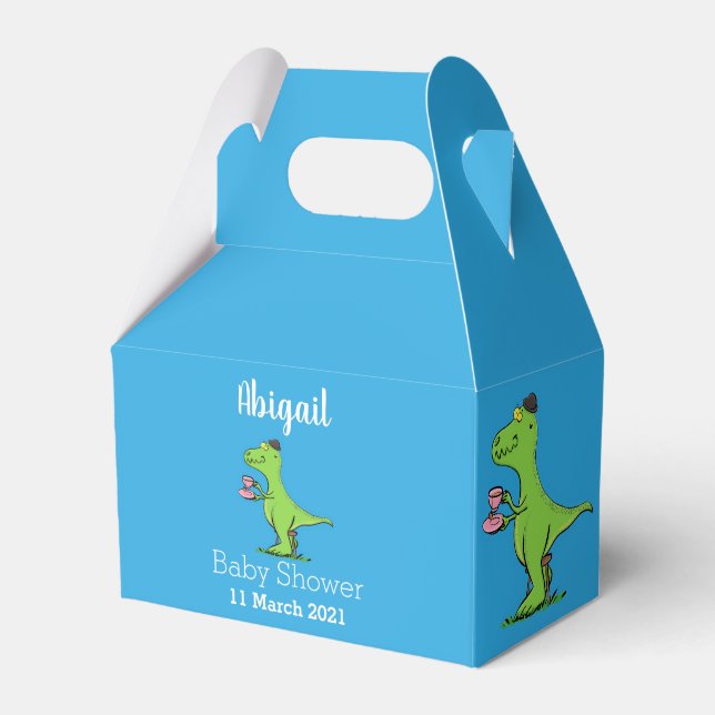 Cute funny green t rex dinosaur cartoon favor boxes (Front Side)