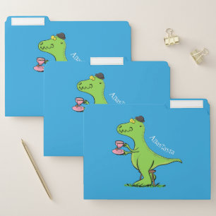 Cute funny green t rex dinosaur cartoon file folder