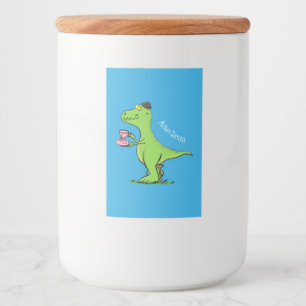 Cute funny green t rex dinosaur cartoon food label