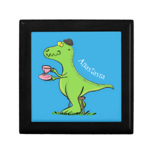 Cute funny green t rex dinosaur cartoon gift box