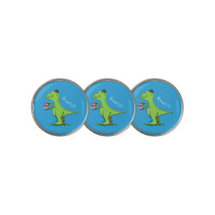 Cute funny green t rex dinosaur cartoon golf ball marker