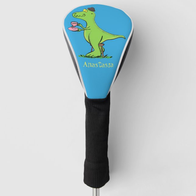 Cute funny green t rex dinosaur cartoon golf head cover (Front)