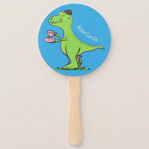 Cute funny green t rex dinosaur cartoon hand fan
