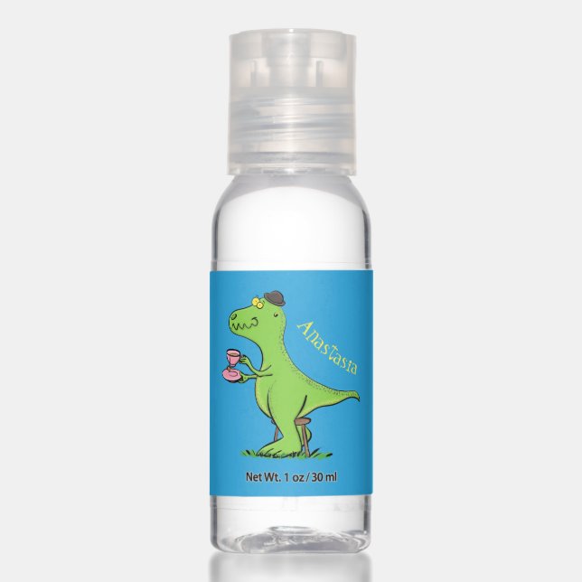 Cute funny green t rex dinosaur cartoon hand sanitizer (Front)