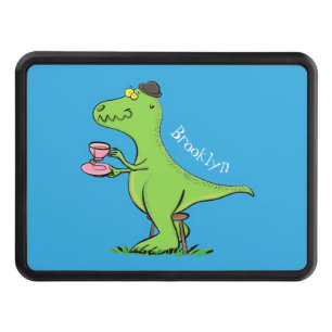 Cute funny green t rex dinosaur cartoon hitch cover