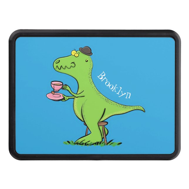 Cute funny green t rex dinosaur cartoon hitch cover (Front)
