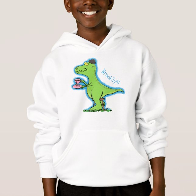 Cute funny green t rex dinosaur cartoon hoodie (Front)