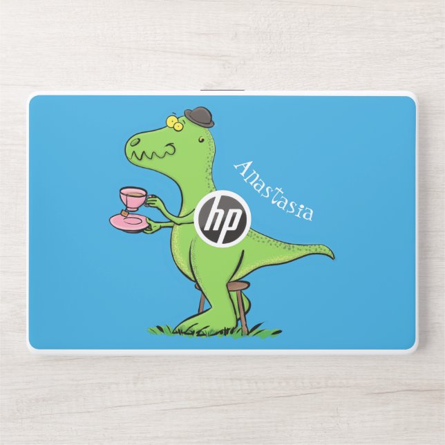 Cute funny green t rex dinosaur cartoon HP laptop skin (Front)
