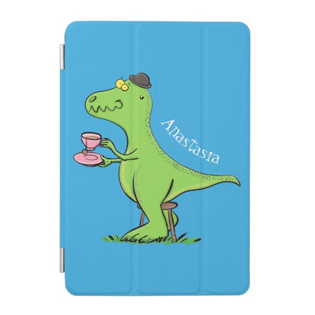 Cute funny green t rex dinosaur cartoon iPad mini cover (Front)