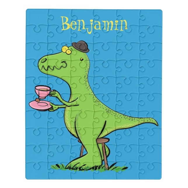 Cute funny green t rex dinosaur cartoon jigsaw puzzle (Puzzle Vertical)