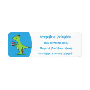 Cute funny green t rex dinosaur cartoon label