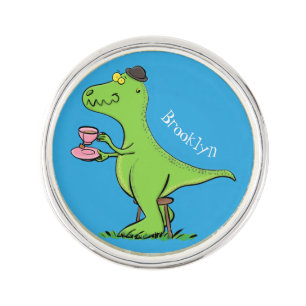 Cute funny green t rex dinosaur cartoon lapel pin