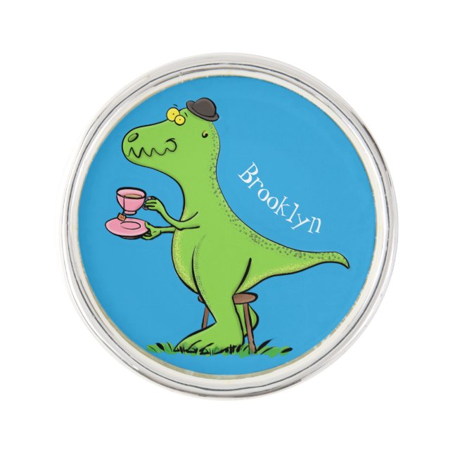 Cute funny green t rex dinosaur cartoon lapel pin (Front)