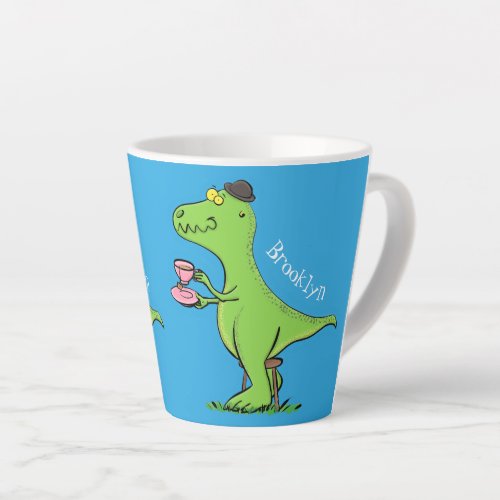 Cute funny green t rex dinosaur cartoon latte mug