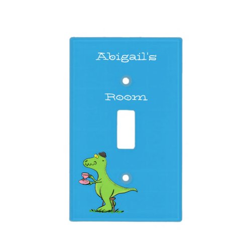 Cute funny green t rex dinosaur cartoon  light switch cover