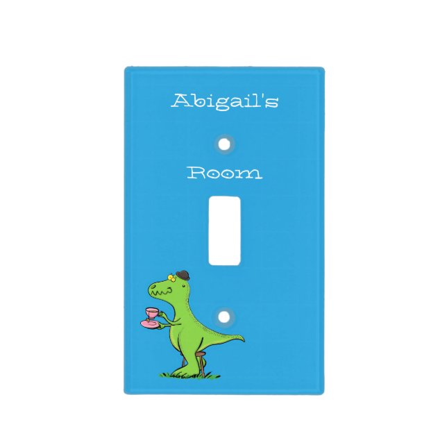 Cute funny green t rex dinosaur cartoon  light switch cover (Front)