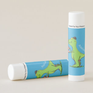 Cute funny green t rex dinosaur cartoon lip balm