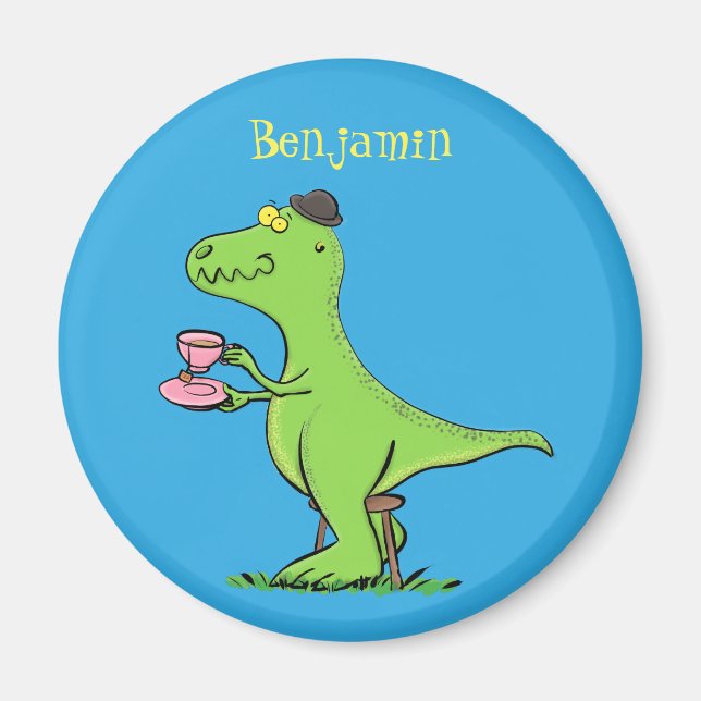 Cute funny green t rex dinosaur cartoon magnet (Front)