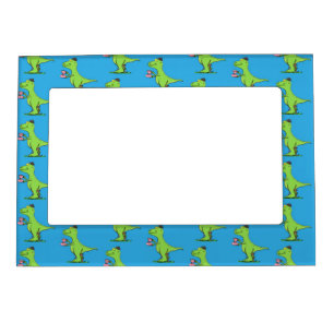 Cute funny green t rex dinosaur cartoon magnetic frame