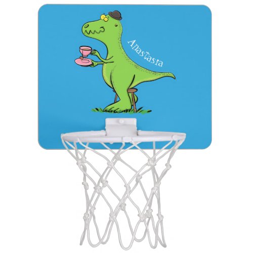 Cute funny green t rex dinosaur cartoon mini basketball hoop
