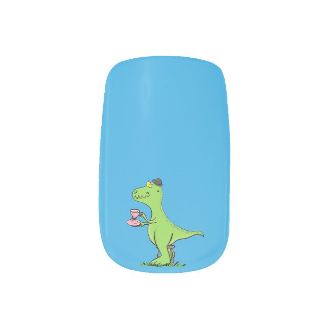 Cute funny green t rex dinosaur cartoon minx nail art (Left Thumb)