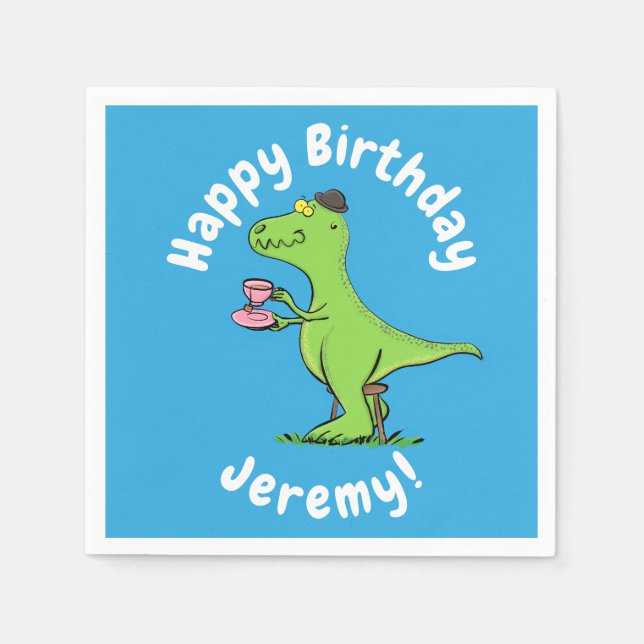 Cute funny green t rex dinosaur cartoon napkins (Front)