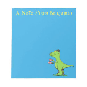 Cute funny green t rex dinosaur cartoon notepad