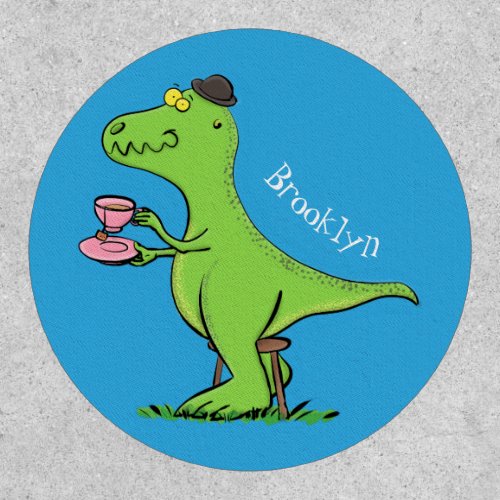 Cute funny green t rex dinosaur cartoon patch