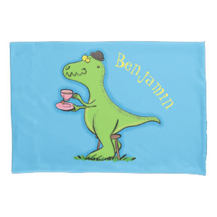 Cute funny green t rex dinosaur cartoon pillow case