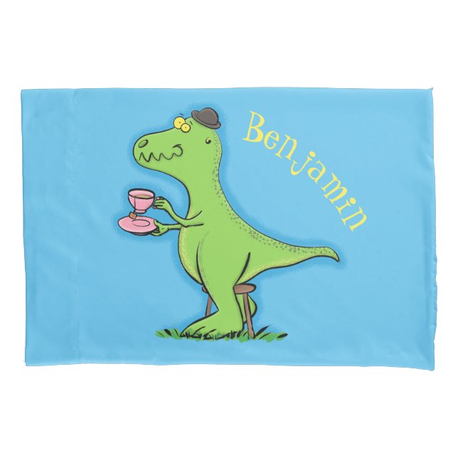 Cute funny green t rex dinosaur cartoon pillow case (Front)