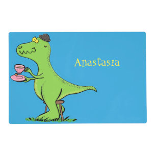 Cute funny green t rex dinosaur cartoon placemat