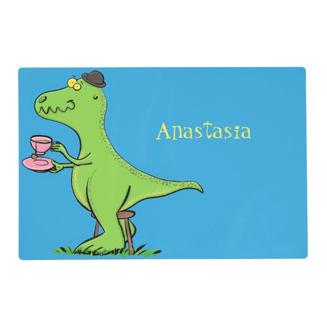 Cute funny green t rex dinosaur cartoon placemat (Front)