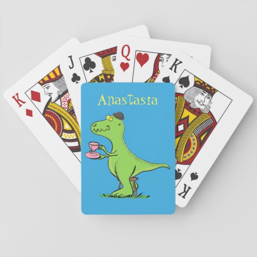 Cute funny green t rex dinosaur cartoon playing cards