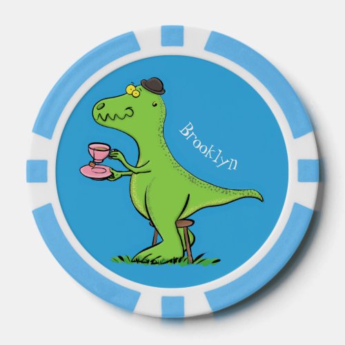 Cute funny green t rex dinosaur cartoon poker chips
