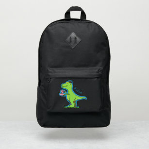 Cute funny green t rex dinosaur cartoon port authority® backpack