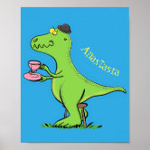 Funny T-rex Dinosaur Jumping Hurdles Cartoon | Sticker