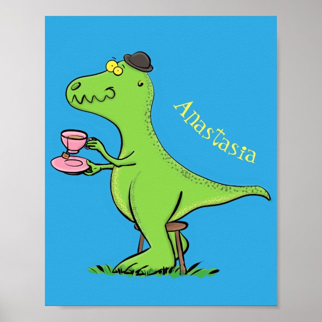 Cute funny green t rex dinosaur cartoon poster (Front)