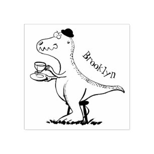 Cute funny green t rex dinosaur cartoon rubber stamp