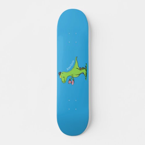 Cute funny green t rex dinosaur cartoon skateboard