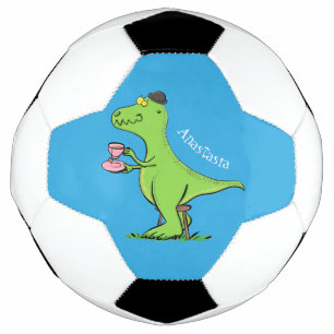 Cute funny green t rex dinosaur cartoon soccer ball
