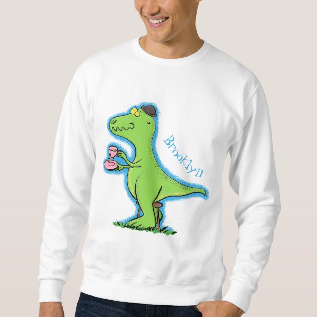 Cute funny green t rex dinosaur cartoon sweatshirt (Front)