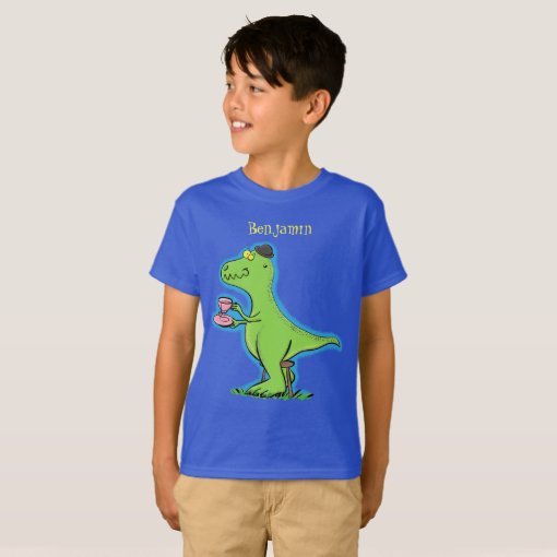 Cute funny green t rex dinosaur cartoon T-Shirt | Zazzle