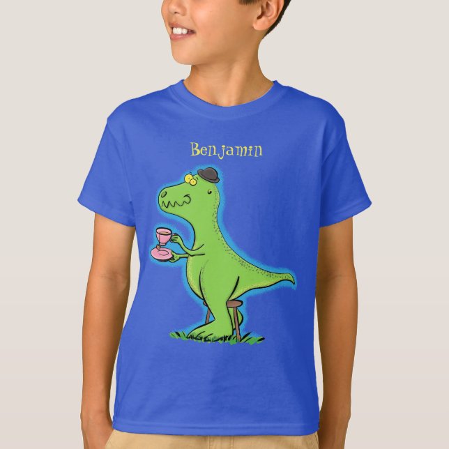 Cute funny green t rex dinosaur cartoon T-Shirt (Front)