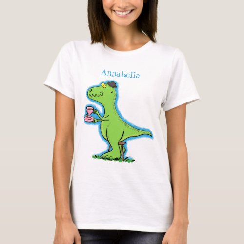 Cute funny green t rex dinosaur cartoon T_Shirt