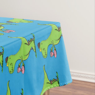 Cute funny green t rex dinosaur cartoon tablecloth