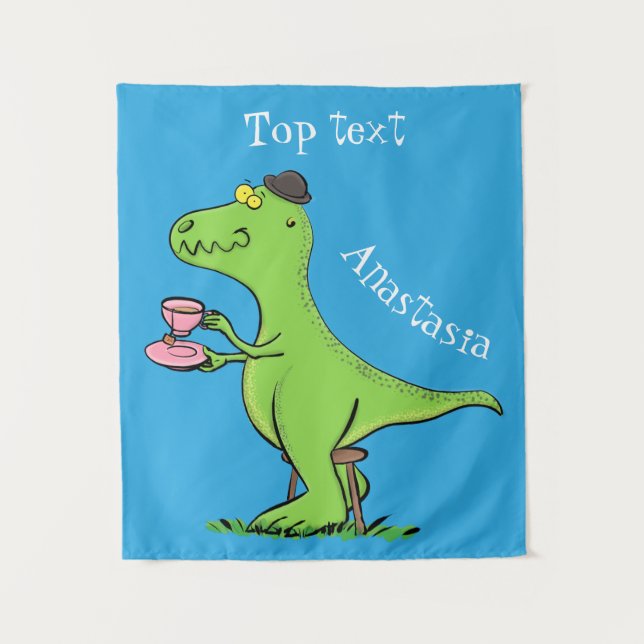 Cute funny green t rex dinosaur cartoon tapestry (Front)